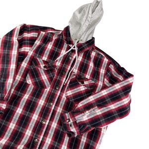 Brazos Jacket Mens Large Red Plaid Flannel Hooded Quilted Workwear Shirt Coat